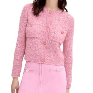 NWT Maje Shiny Finish Knit Pink Cardigan - Sz M